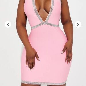 Fashion Nova Pink Backless Dress with Silver Trim